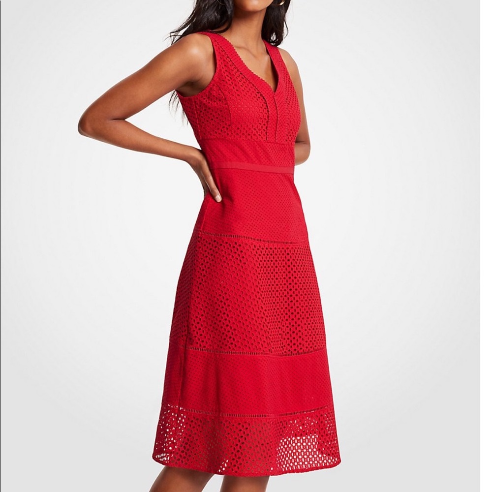 Ann Taylor Red Eyelet Dress